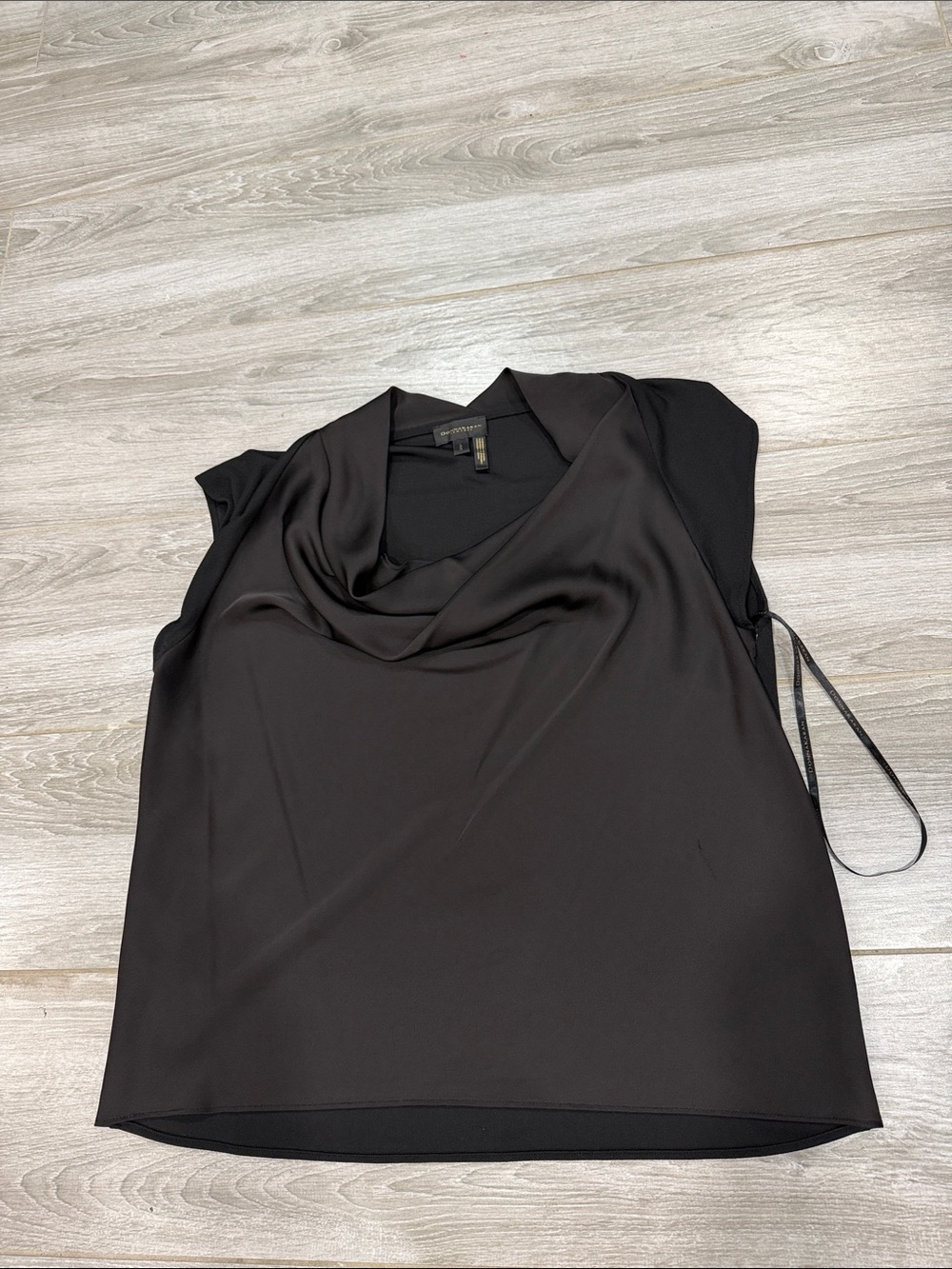 Donna Karan Black Satin Draped Cowl Neck Camisole L